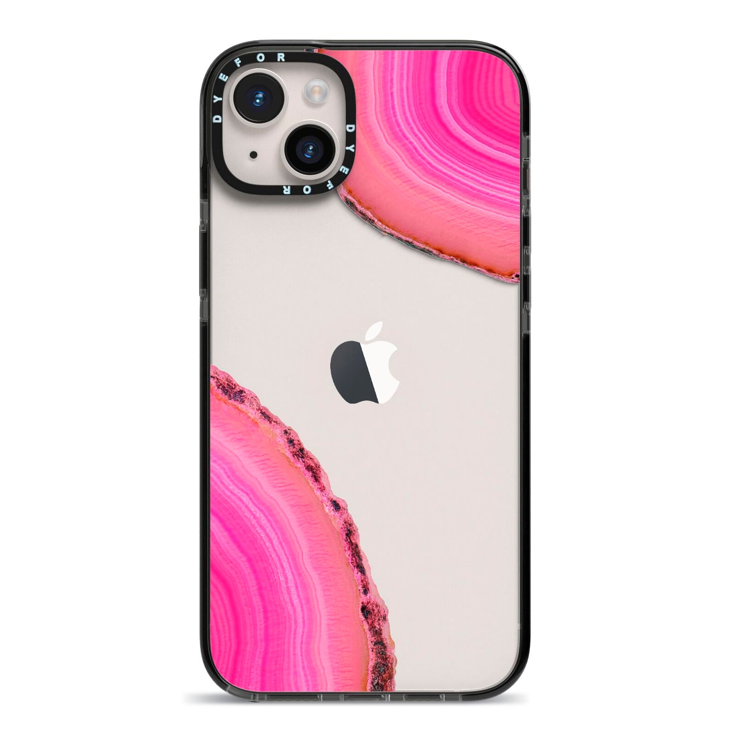 Agate Bright Pink iPhone 14 Plus Black Impact Case on Silver phone
