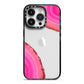 Agate Bright Pink iPhone 14 Pro Black Impact Case on Silver phone