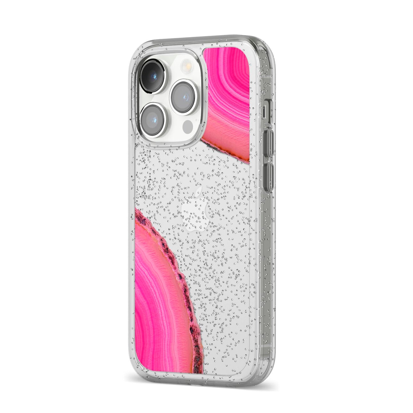 Agate Bright Pink iPhone 14 Pro Glitter Tough Case Silver Angled Image