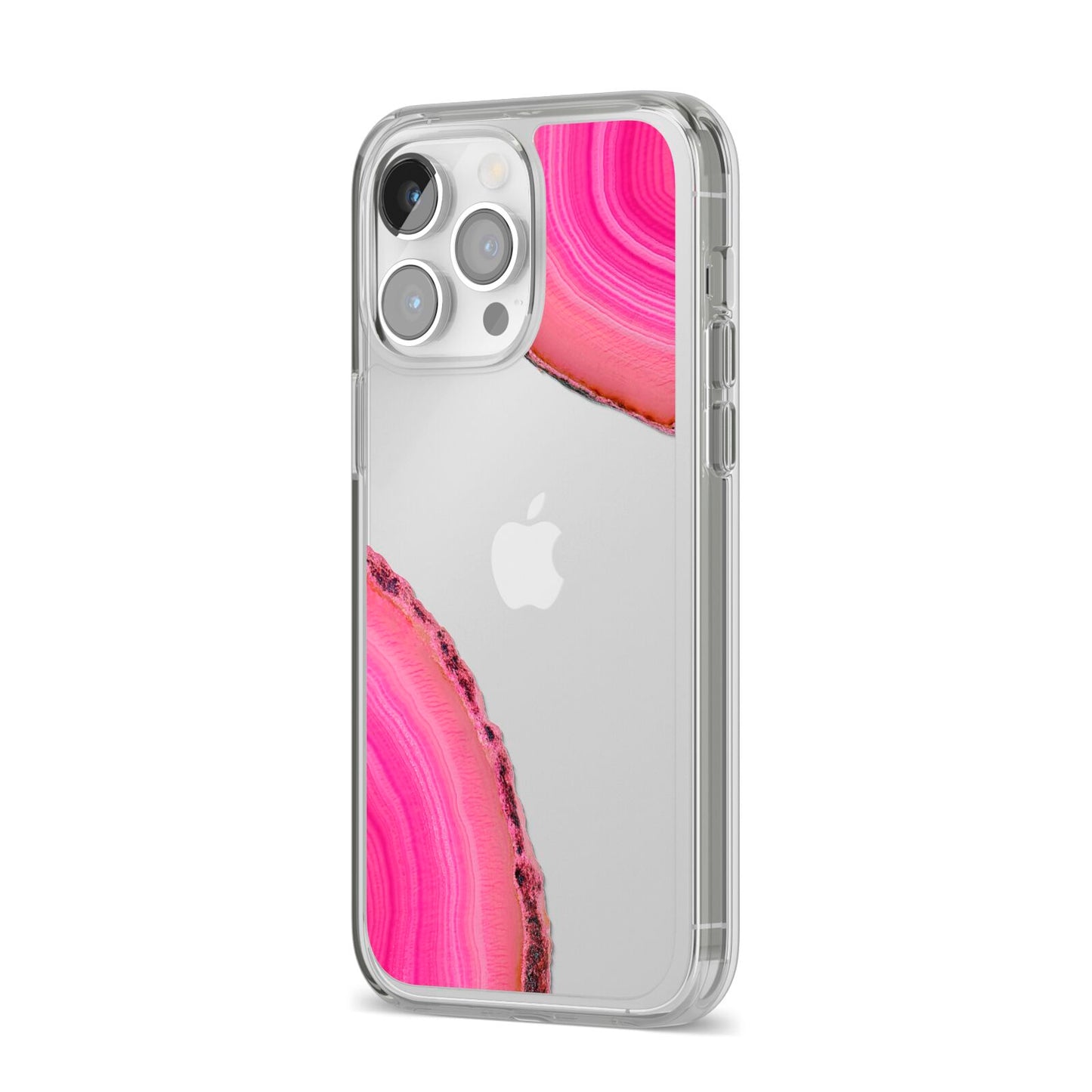 Agate Bright Pink iPhone 14 Pro Max Clear Tough Case Silver Angled Image