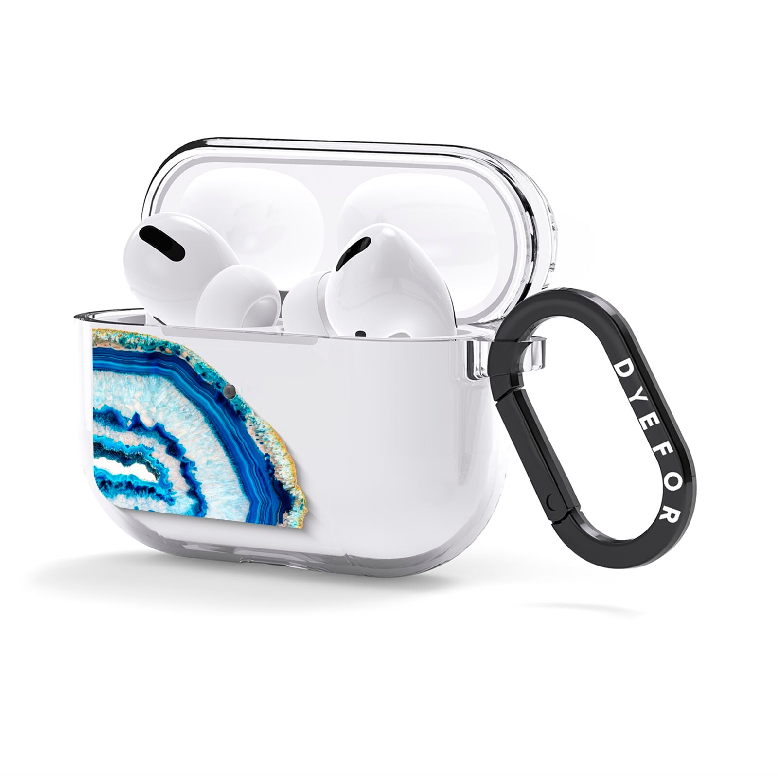 Agate Dark Blue and Turquoise AirPods Clear Case 3rd Gen Side Image