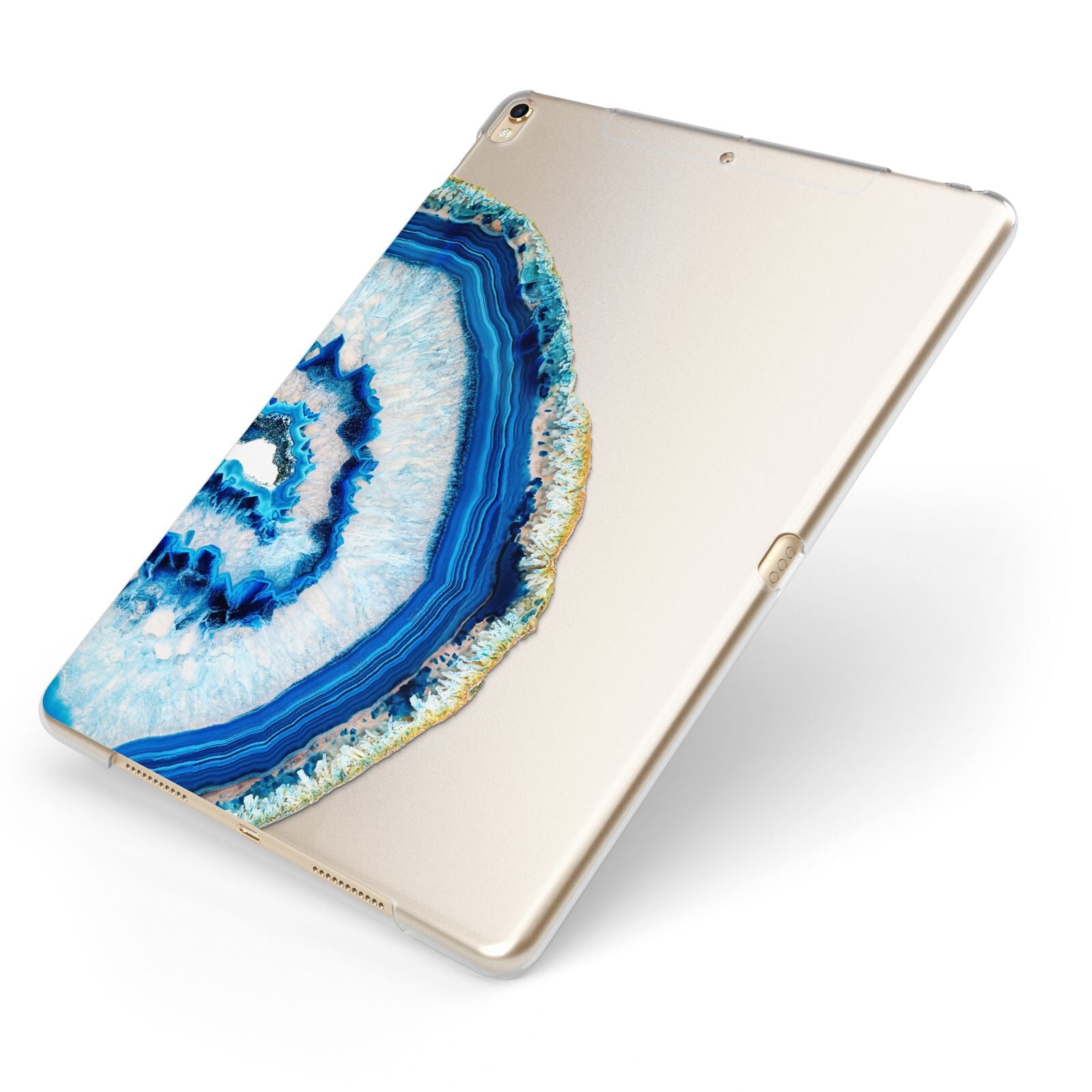 Agate Dark Blue and Turquoise Apple iPad Case on Gold iPad Side View