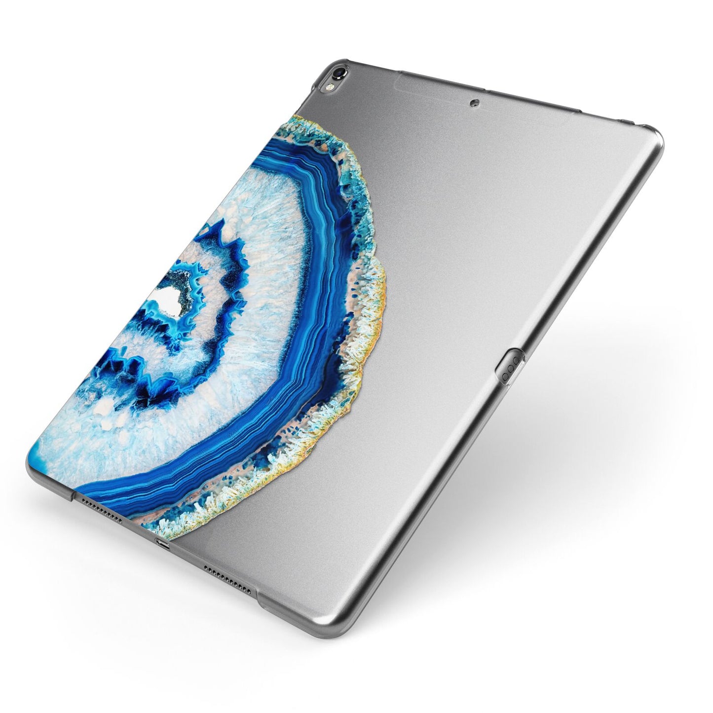 Agate Dark Blue and Turquoise Apple iPad Case on Grey iPad Side View