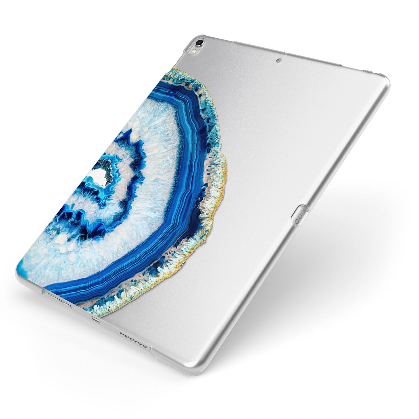 Agate Dark Blue and Turquoise Apple iPad Case on Silver iPad Side View