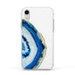 Agate Dark Blue and Turquoise Apple iPhone XR Impact Case White Edge on Silver Phone