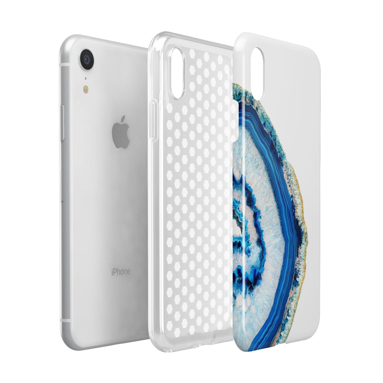 Agate Dark Blue and Turquoise Apple iPhone XR White 3D Tough Case Expanded view