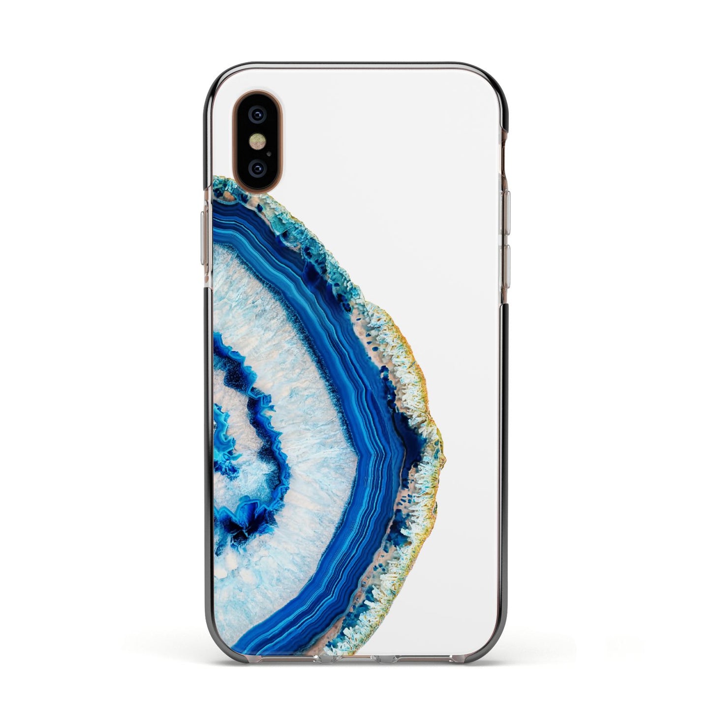 Agate Dark Blue and Turquoise Apple iPhone Xs Impact Case Black Edge on Gold Phone