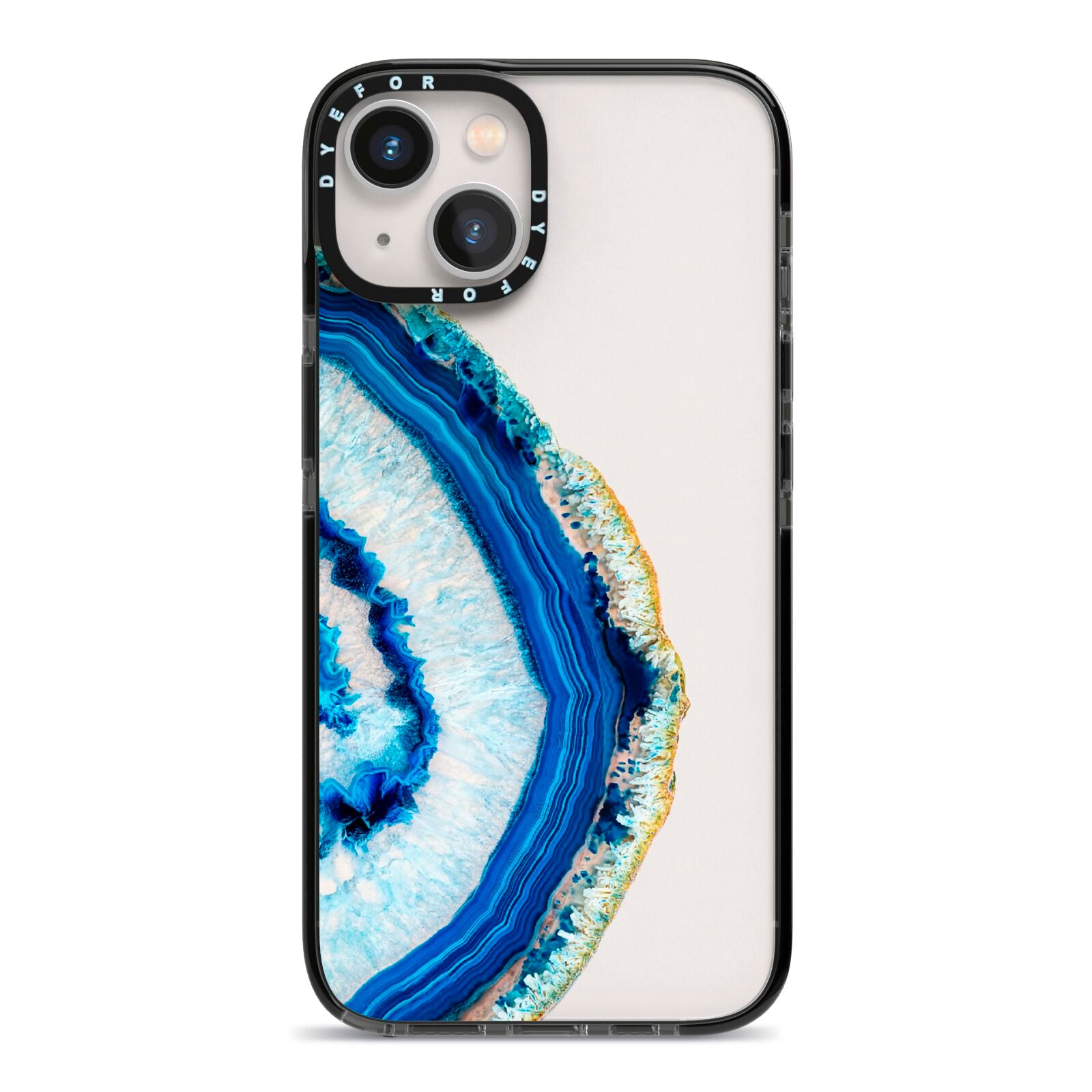 Agate Dark Blue and Turquoise iPhone 13 Black Impact Case on Silver phone