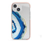 Agate Dark Blue and Turquoise iPhone 13 Mini TPU Impact Case with Pink Edges