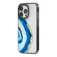 Agate Dark Blue and Turquoise iPhone 13 Pro Black Impact Case Side Angle on Silver phone