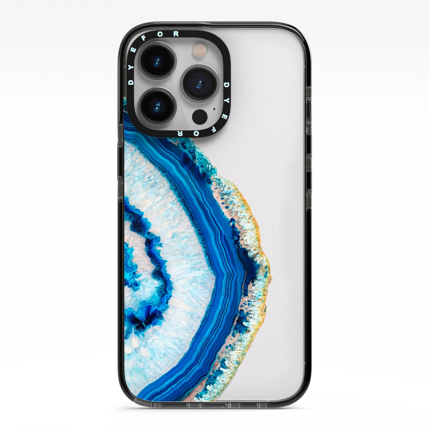 Agate Dark Blue and Turquoise iPhone 13 Pro Black Impact Case on Silver phone