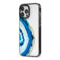Agate Dark Blue and Turquoise iPhone 13 Pro Max Black Impact Case Side Angle on Silver phone
