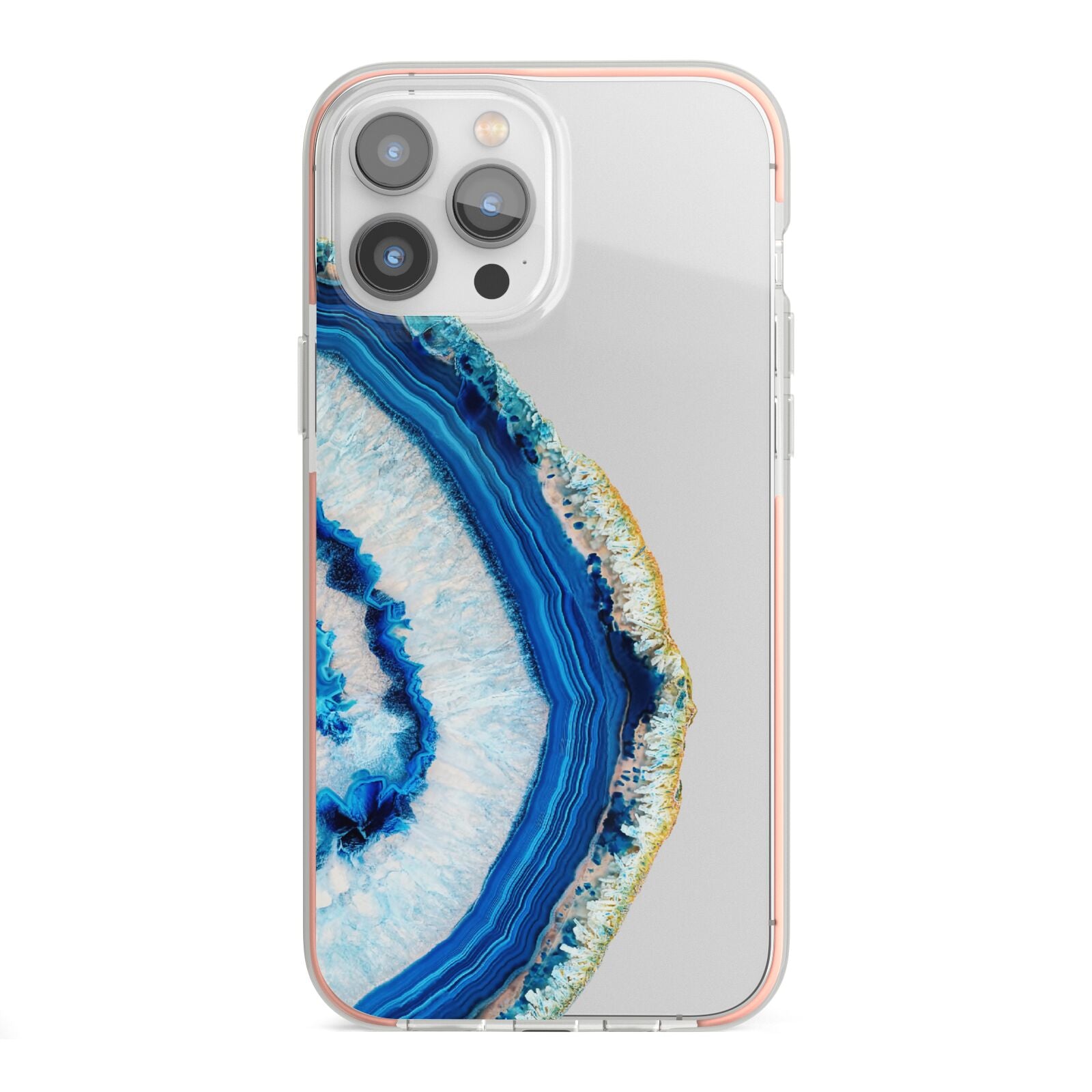 Agate Dark Blue and Turquoise iPhone 13 Pro Max TPU Impact Case with Pink Edges