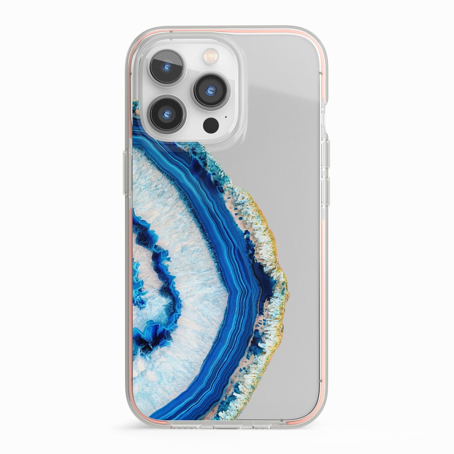 Agate Dark Blue and Turquoise iPhone 13 Pro TPU Impact Case with Pink Edges