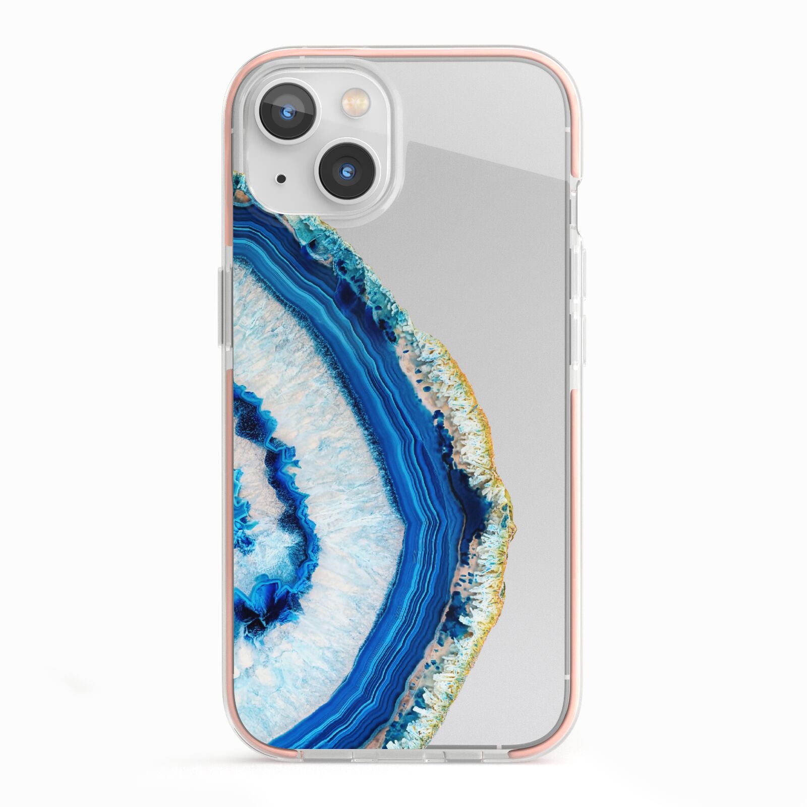 Agate Dark Blue and Turquoise iPhone 13 TPU Impact Case with Pink Edges