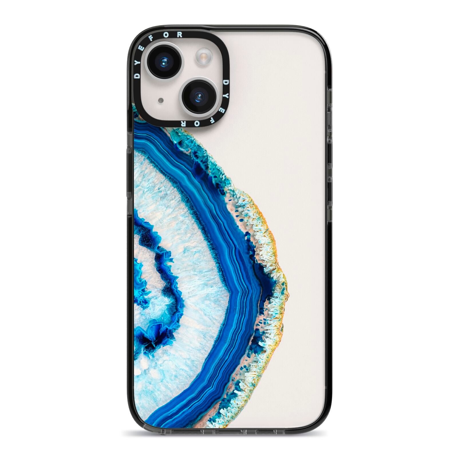 Agate Dark Blue and Turquoise iPhone 14 Black Impact Case on Silver phone