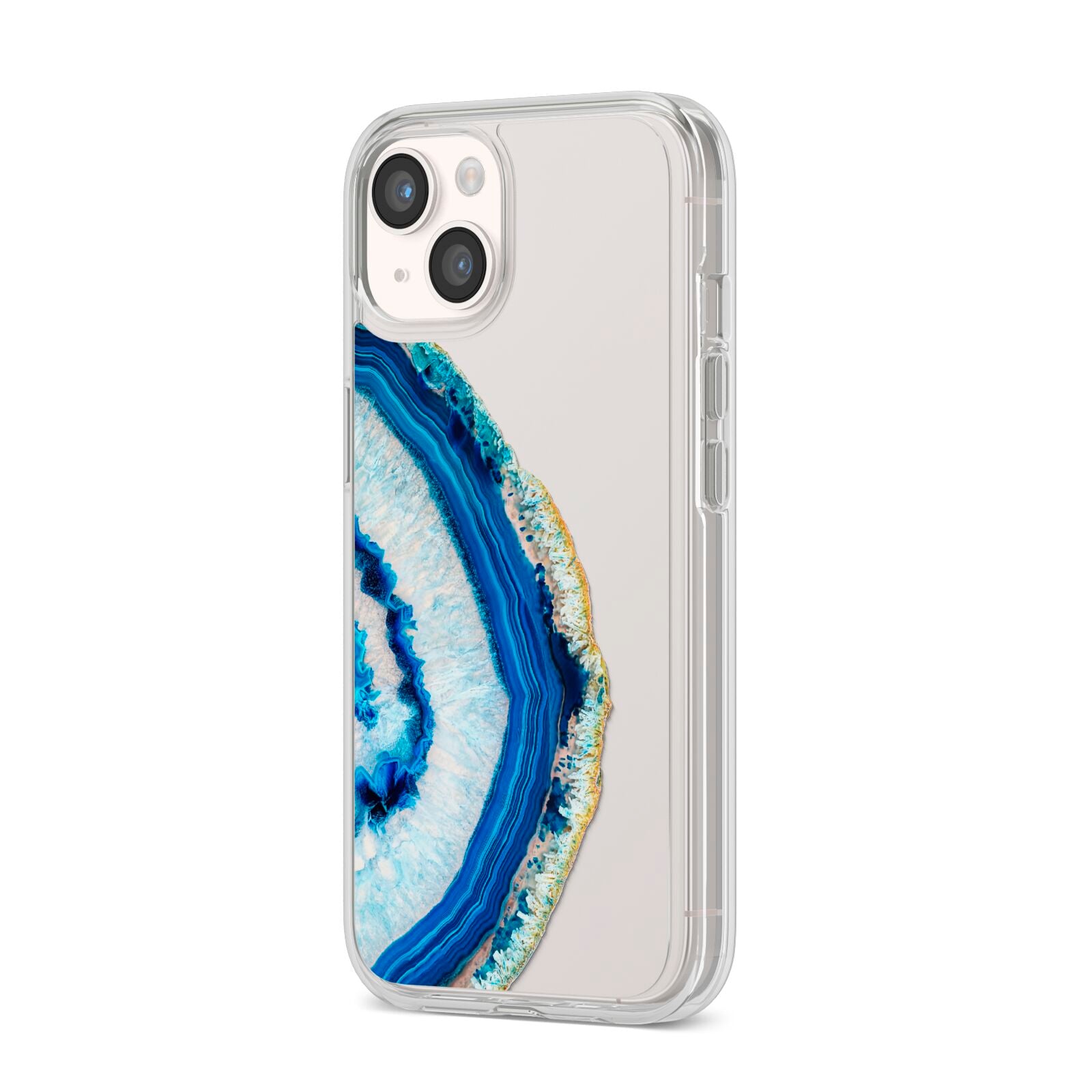 Agate Dark Blue and Turquoise iPhone 14 Clear Tough Case Starlight Angled Image