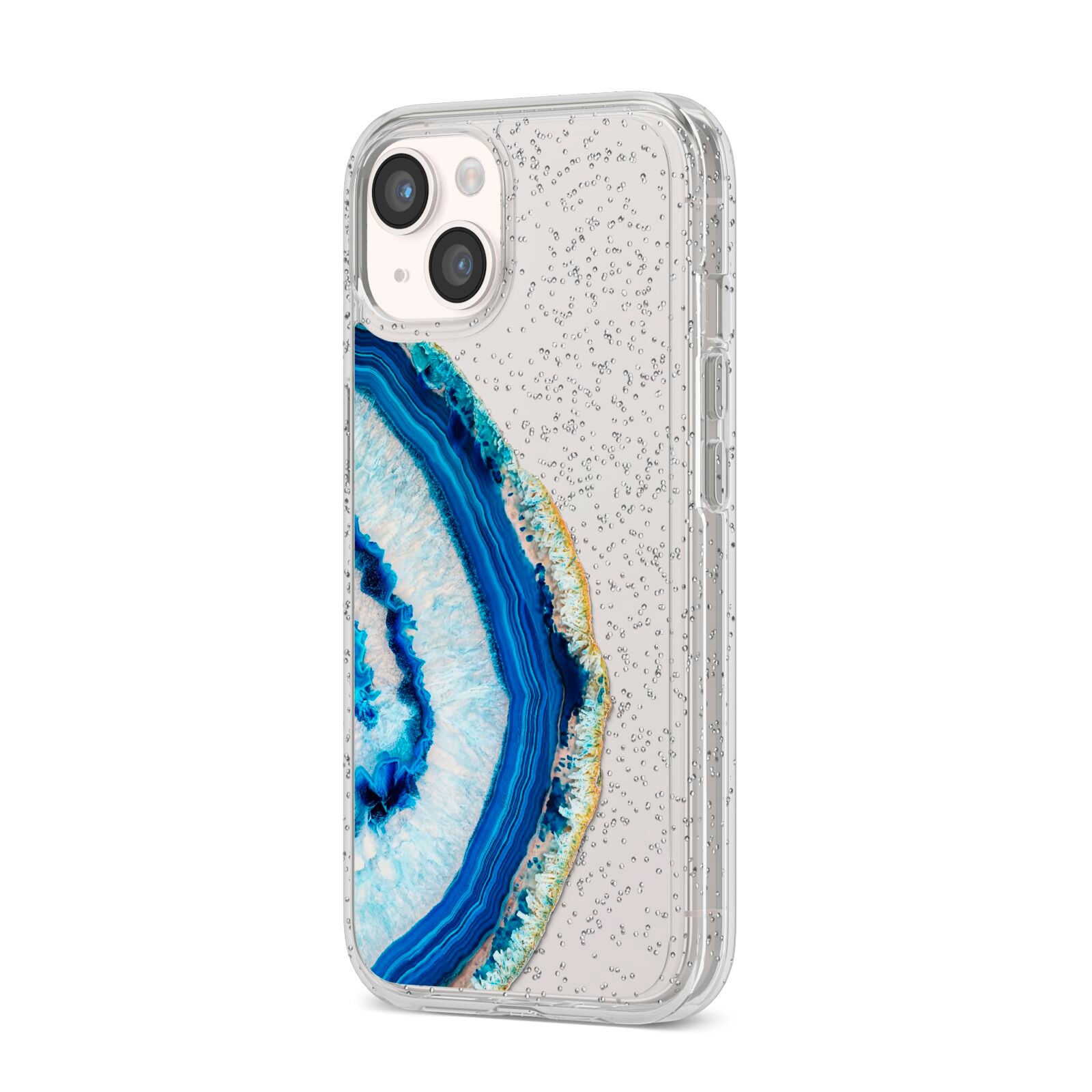 Agate Dark Blue and Turquoise iPhone 14 Glitter Tough Case Starlight Angled Image