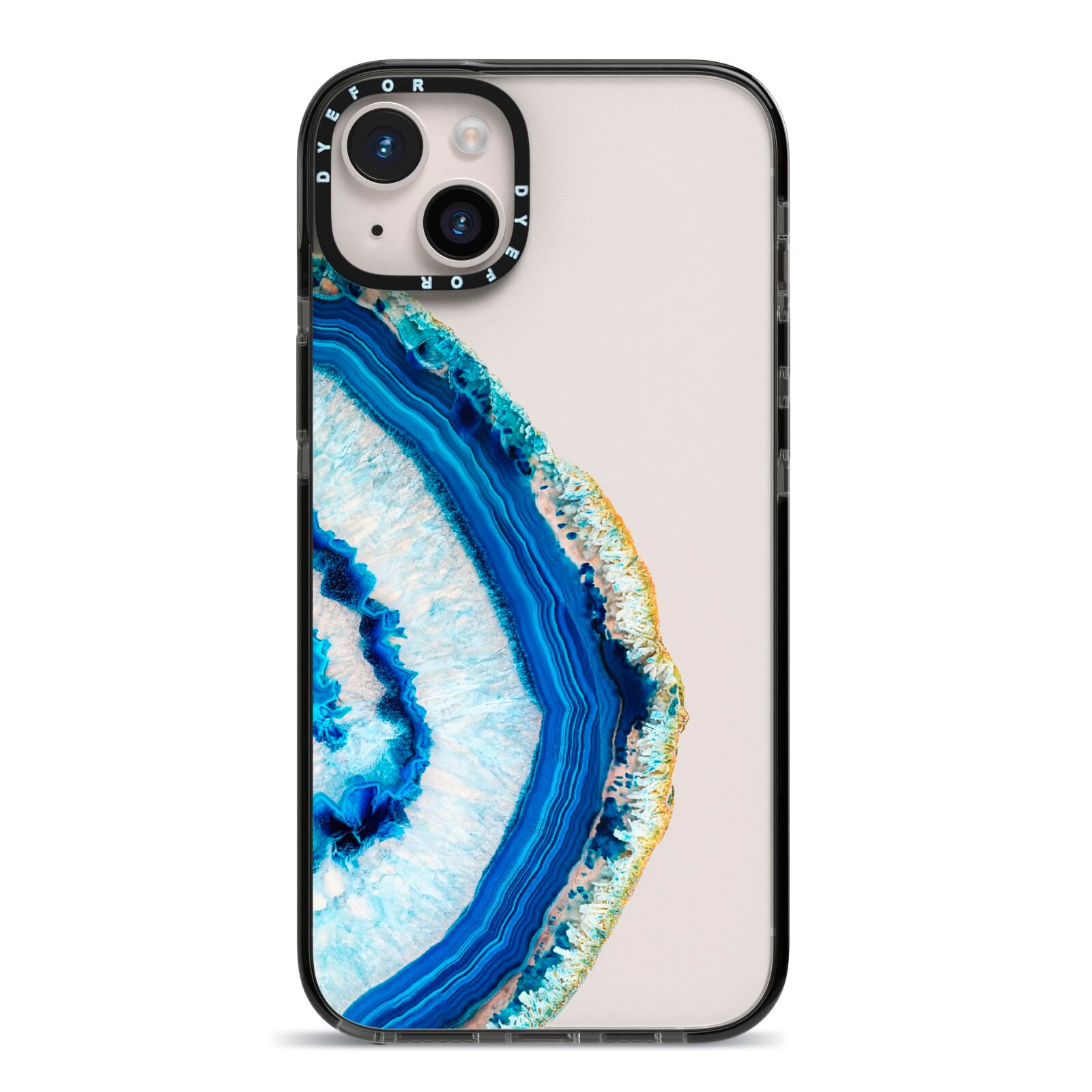 Agate Dark Blue and Turquoise iPhone 14 Plus Black Impact Case on Silver phone
