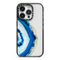 Agate Dark Blue and Turquoise iPhone 14 Pro Black Impact Case on Silver phone