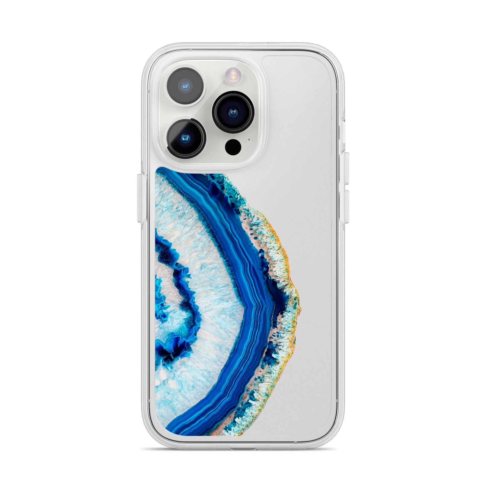 Agate Dark Blue and Turquoise iPhone 14 Pro Clear Tough Case Silver