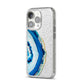 Agate Dark Blue and Turquoise iPhone 14 Pro Glitter Tough Case Silver Angled Image