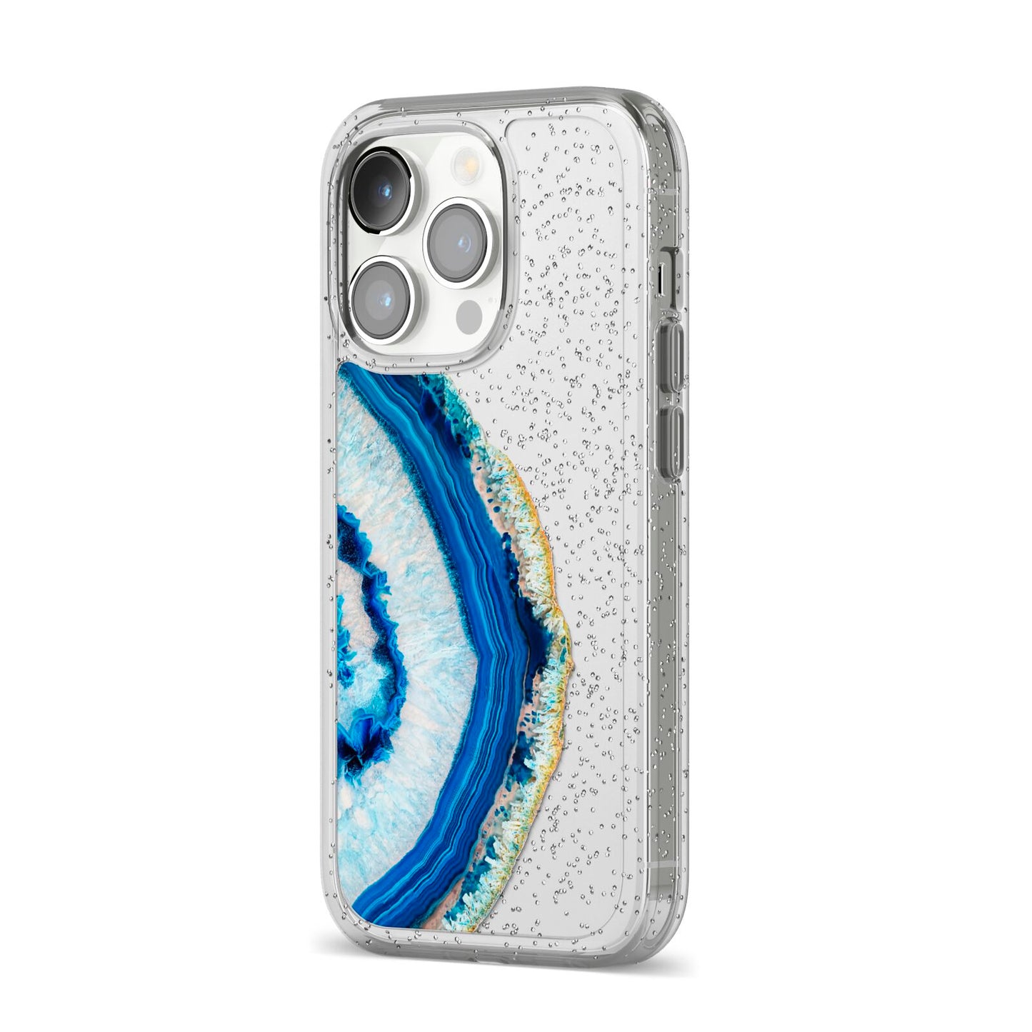 Agate Dark Blue and Turquoise iPhone 14 Pro Glitter Tough Case Silver Angled Image
