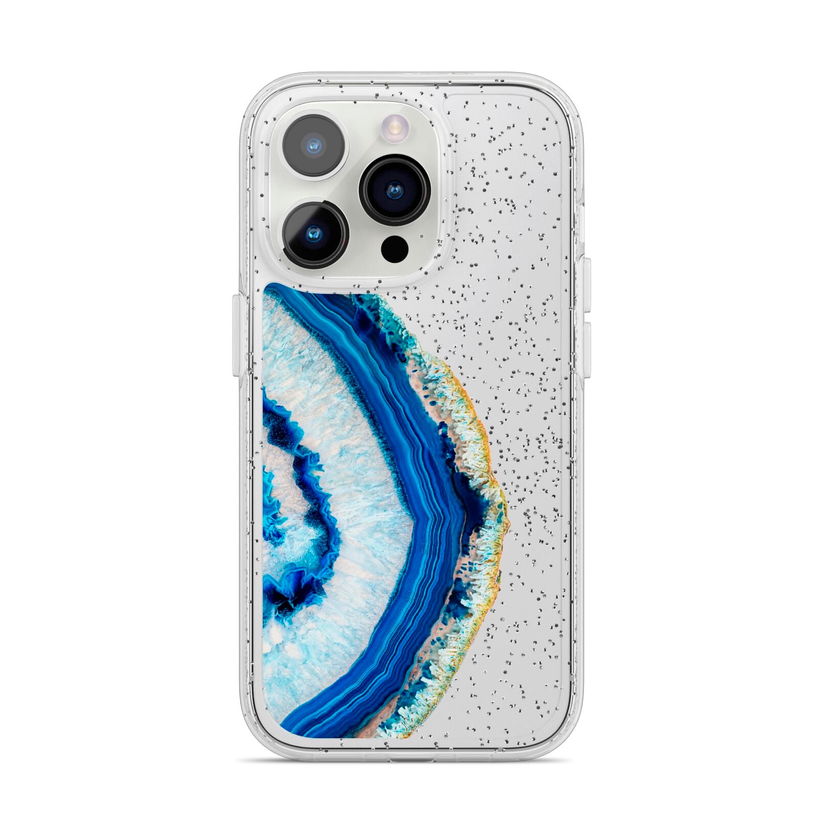 Agate Dark Blue and Turquoise iPhone 14 Pro Glitter Tough Case Silver