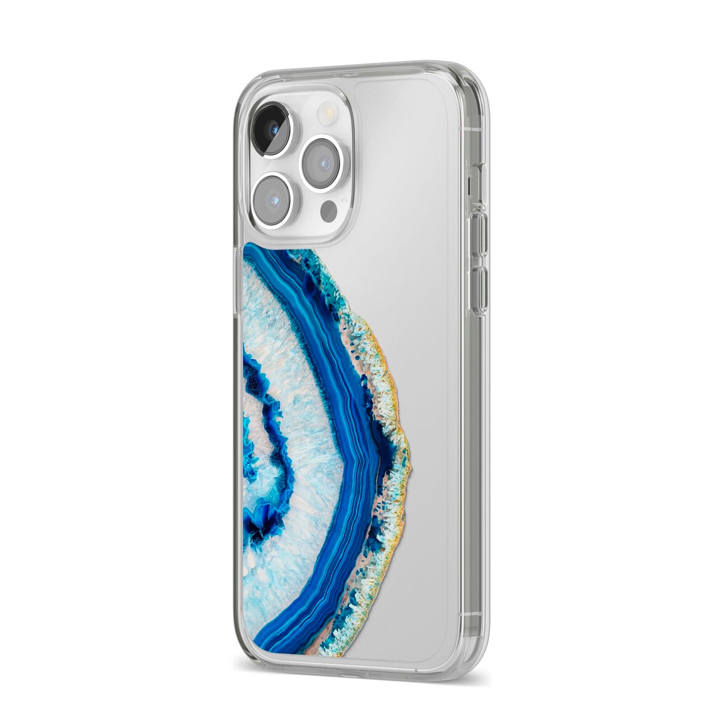 Agate Dark Blue and Turquoise iPhone 14 Pro Max Clear Tough Case Silver Angled Image