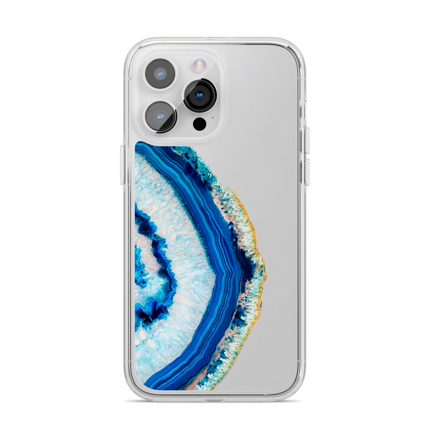 Agate Dark Blue and Turquoise iPhone 14 Pro Max Clear Tough Case Silver