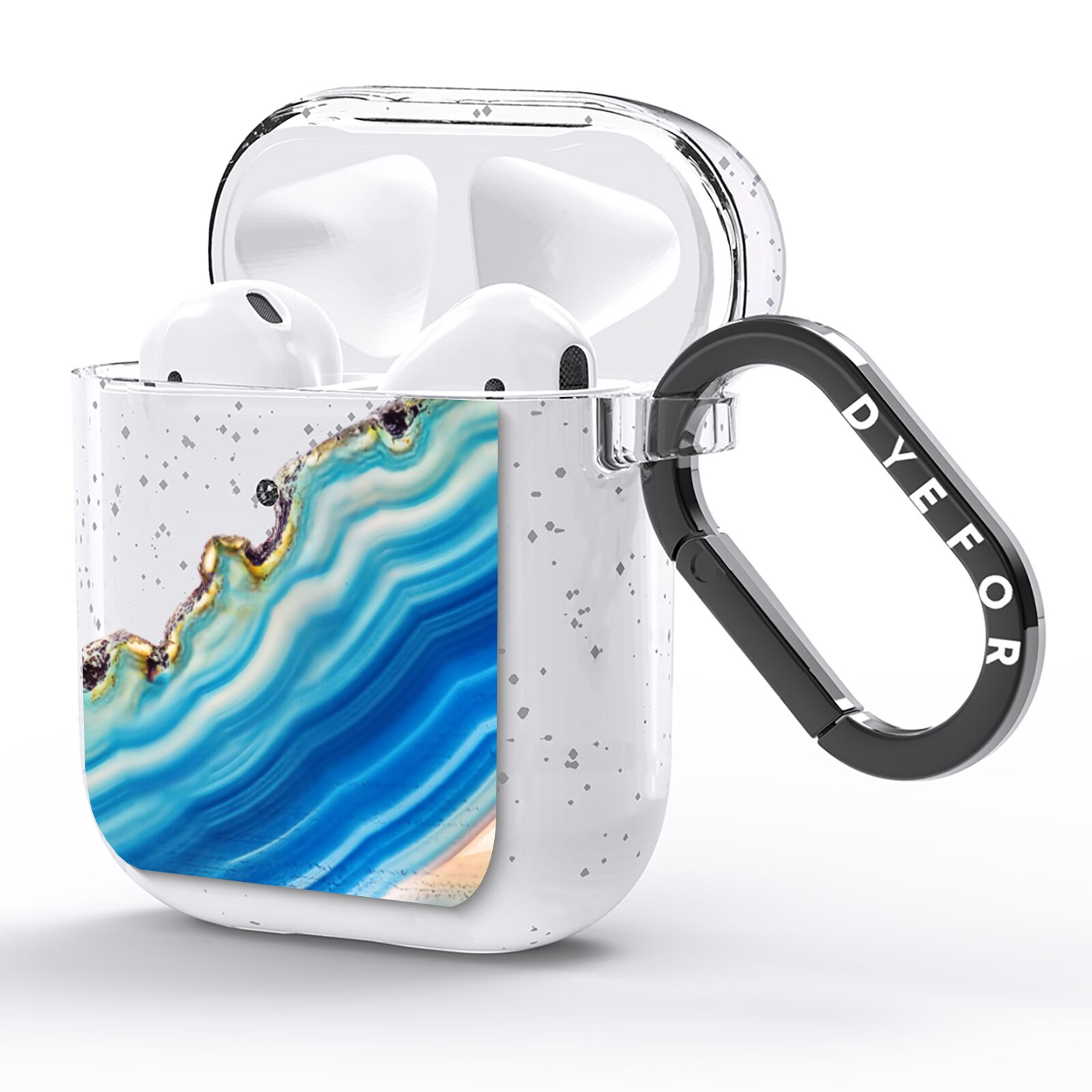 Agate Pale Blue and Bright Blue AirPods Glitter Case Side Image