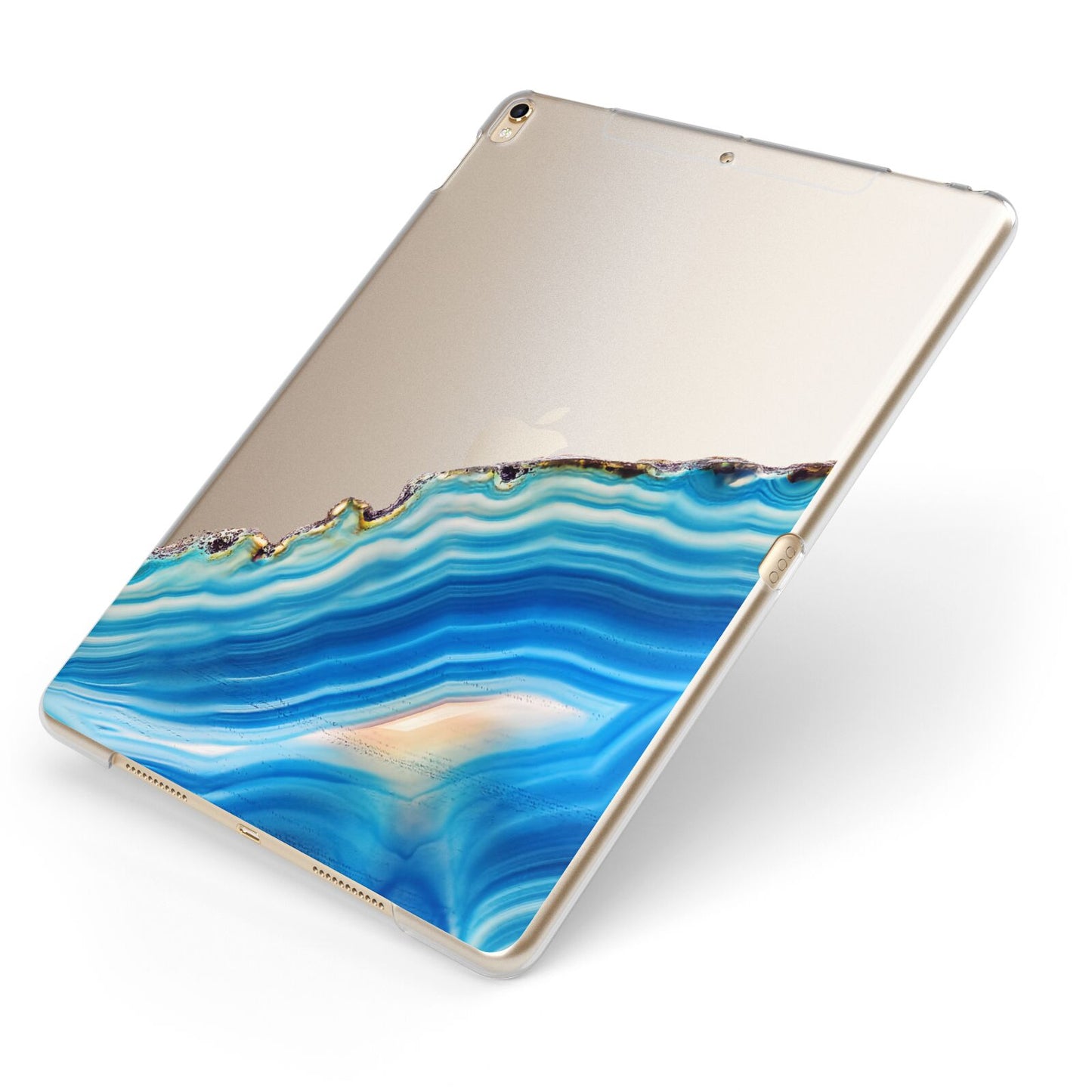 Agate Pale Blue and Bright Blue Apple iPad Case on Gold iPad Side View