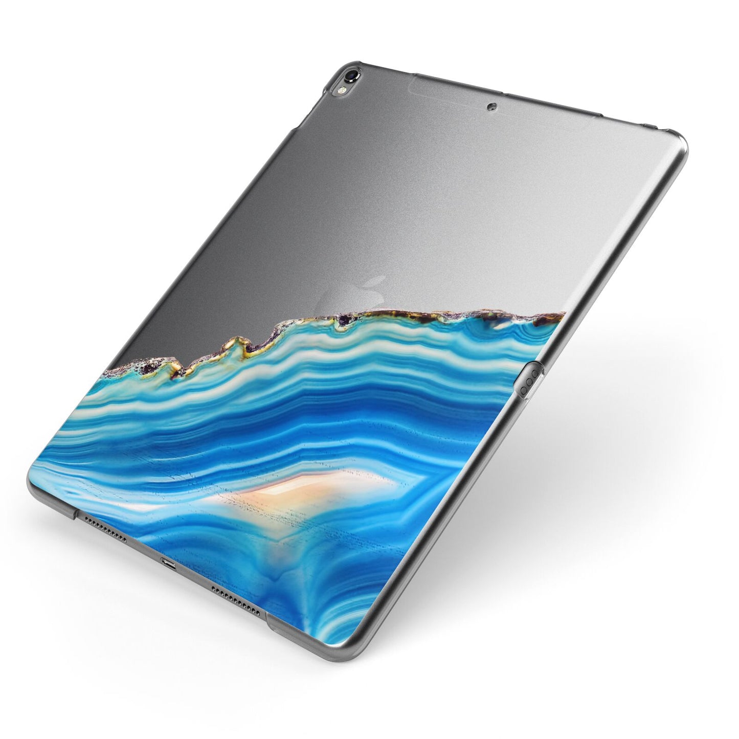 Agate Pale Blue and Bright Blue Apple iPad Case on Grey iPad Side View