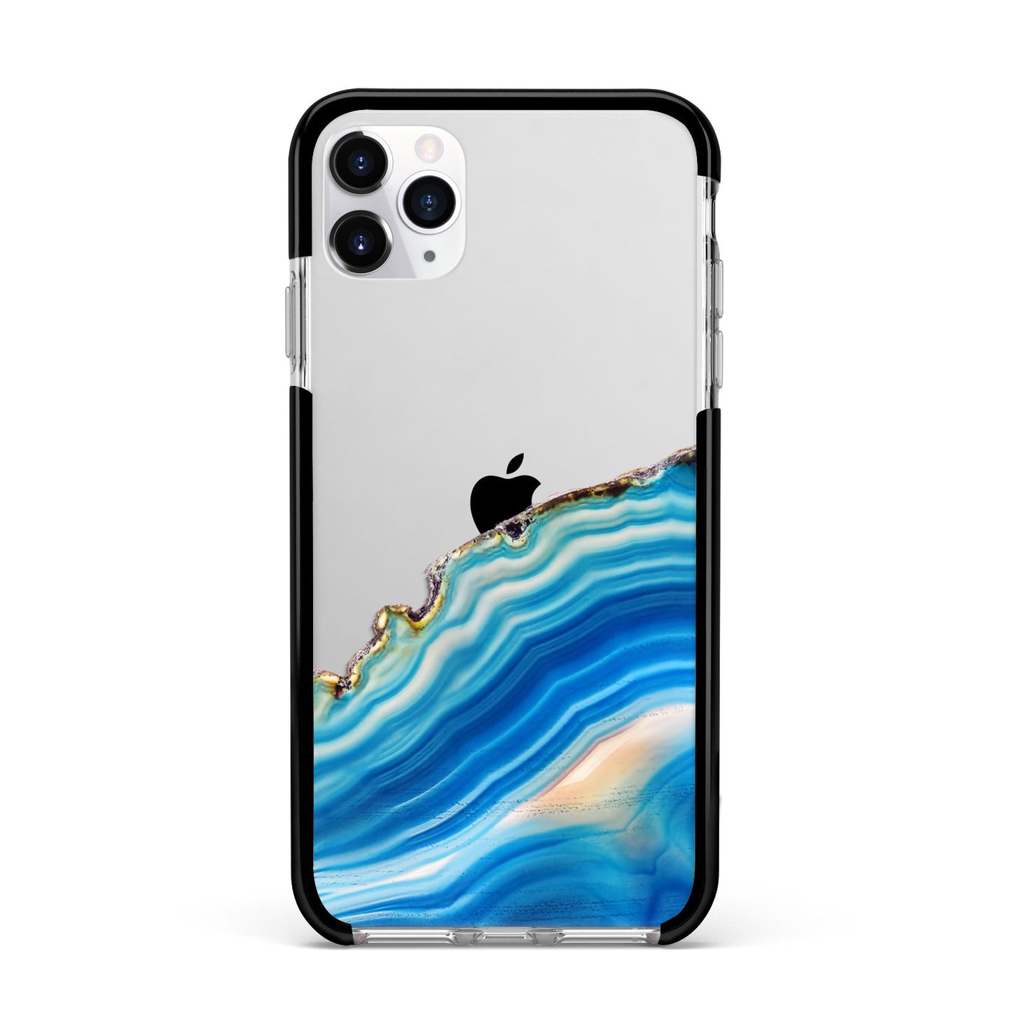 Agate Pale Blue and Bright Blue Apple iPhone 11 Pro Max in Silver with Black Impact Case