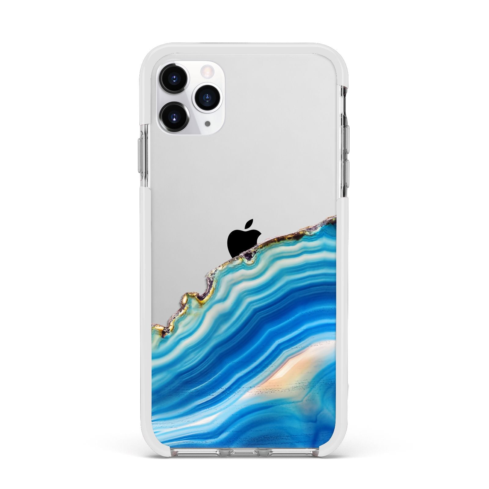 Agate Pale Blue and Bright Blue Apple iPhone 11 Pro Max in Silver with White Impact Case