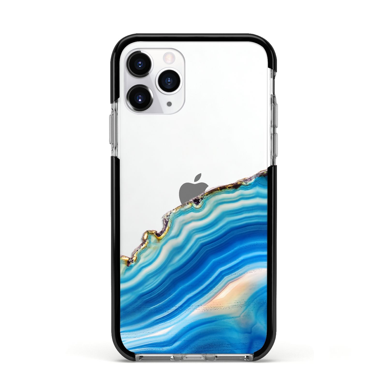 Agate Pale Blue and Bright Blue Apple iPhone 11 Pro in Silver with Black Impact Case