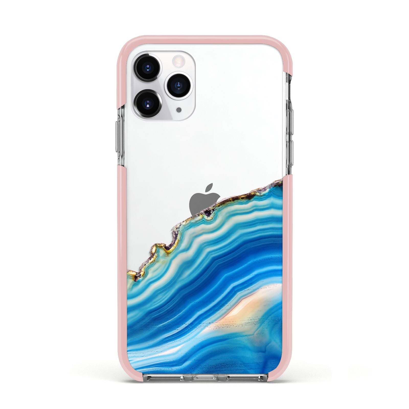 Agate Pale Blue and Bright Blue Apple iPhone 11 Pro in Silver with Pink Impact Case