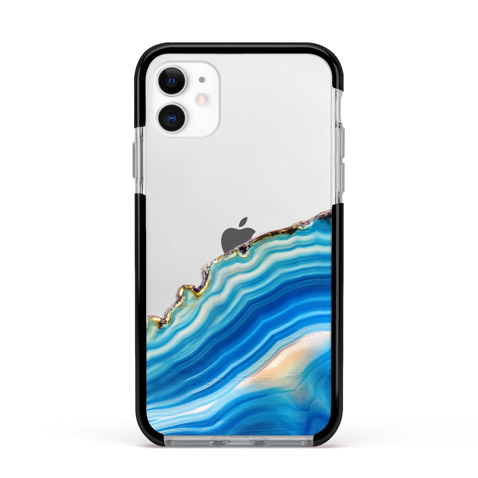 Agate Pale Blue and Bright Blue Apple iPhone 11 in White with Black Impact Case