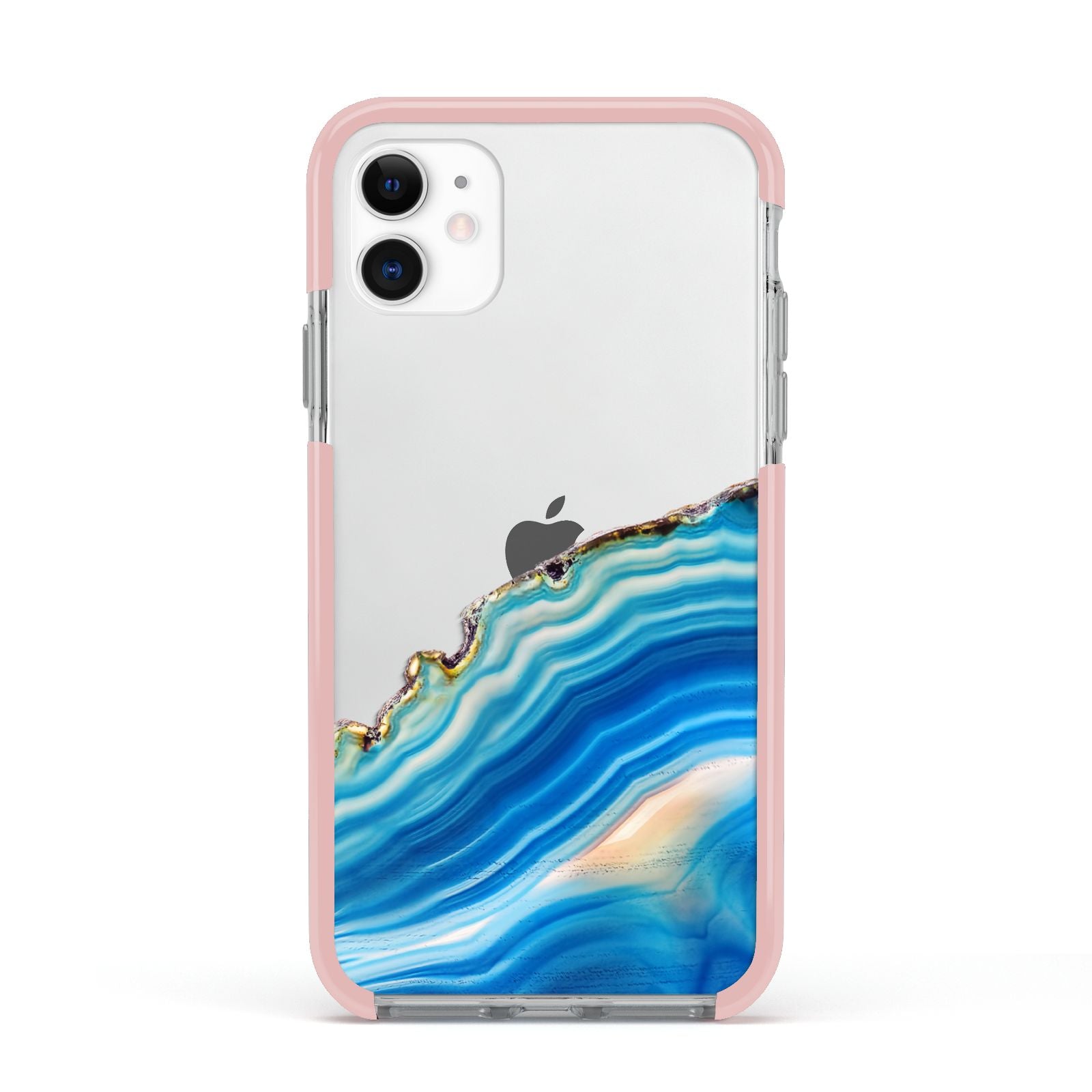 Agate Pale Blue and Bright Blue Apple iPhone 11 in White with Pink Impact Case