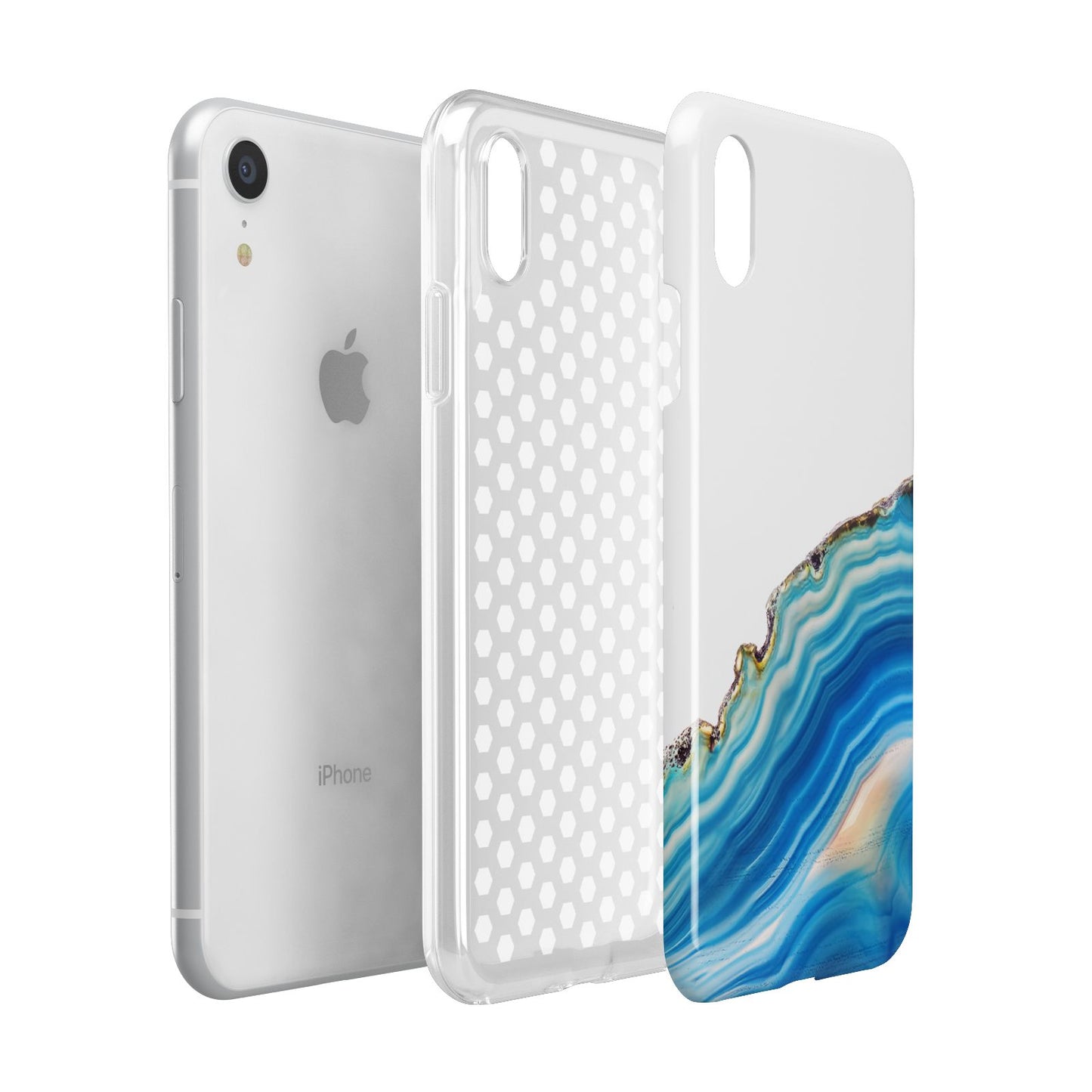 Agate Pale Blue and Bright Blue Apple iPhone XR White 3D Tough Case Expanded view