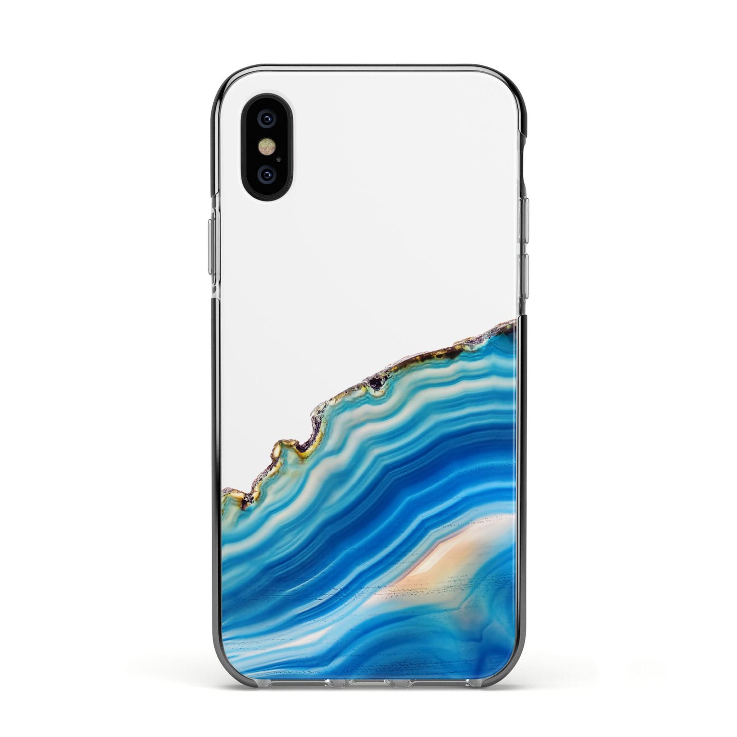Agate Pale Blue and Bright Blue Apple iPhone Xs Impact Case Black Edge on Black Phone