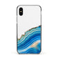 Agate Pale Blue and Bright Blue Apple iPhone Xs Impact Case Black Edge on Silver Phone