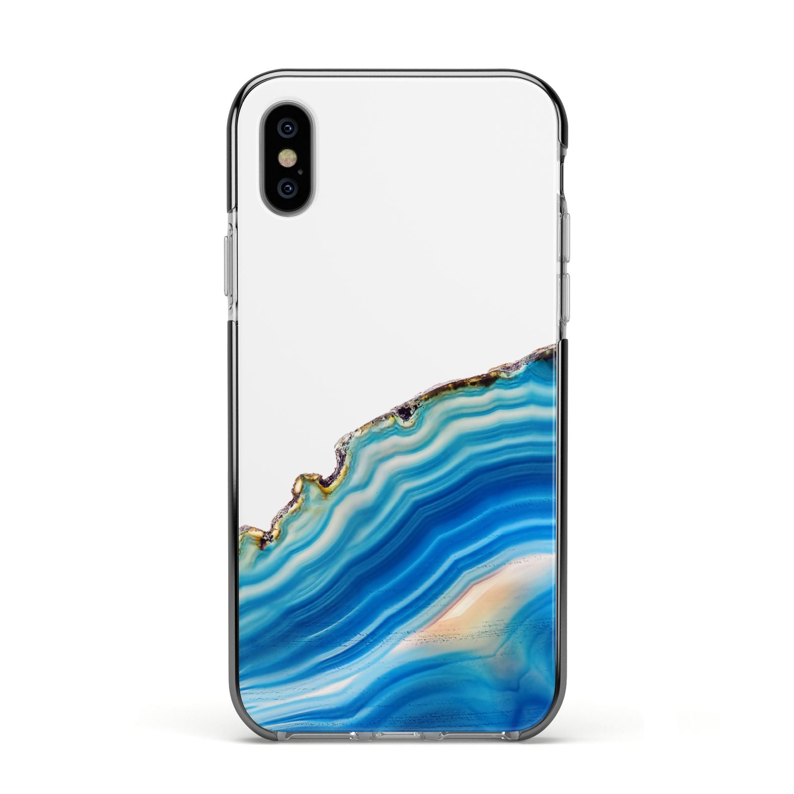 Agate Pale Blue and Bright Blue Apple iPhone Xs Impact Case Black Edge on Silver Phone