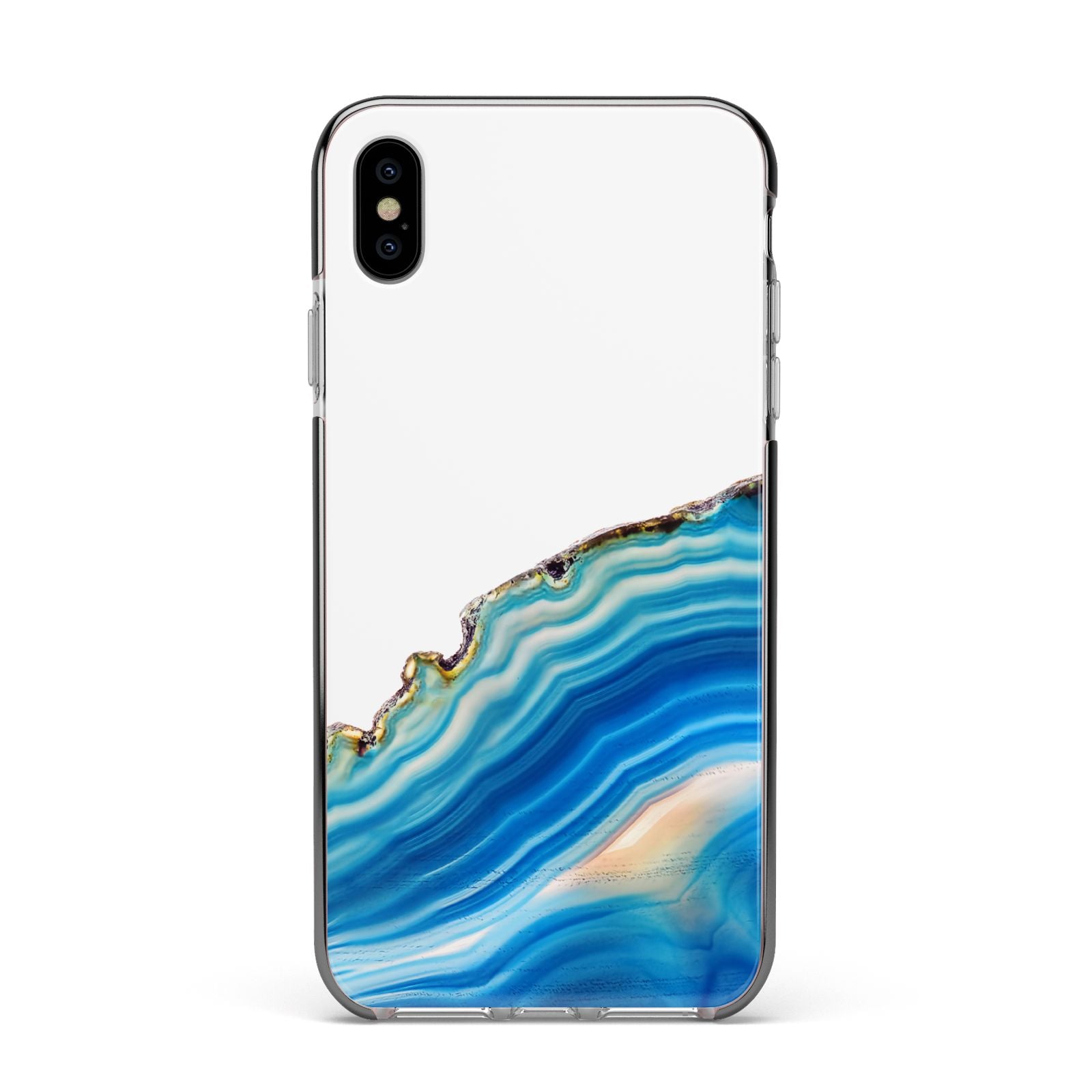 Agate Pale Blue and Bright Blue Apple iPhone Xs Max Impact Case Black Edge on Silver Phone