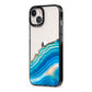Agate Pale Blue and Bright Blue iPhone 13 Black Impact Case Side Angle on Silver phone