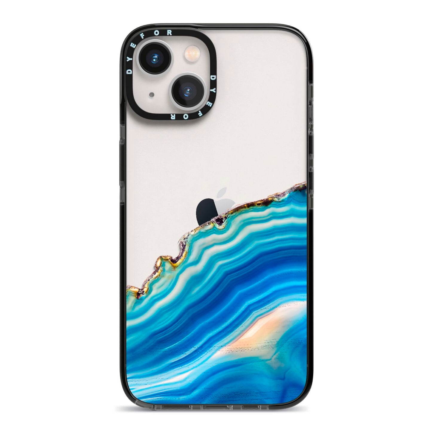 Agate Pale Blue and Bright Blue iPhone 13 Black Impact Case on Silver phone