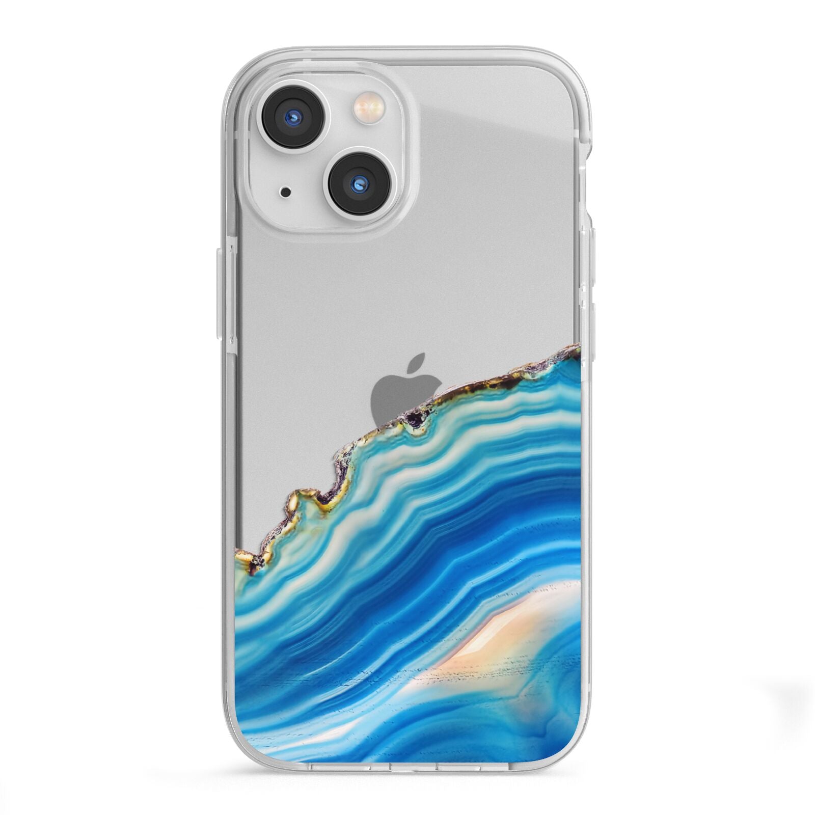 Agate Pale Blue and Bright Blue iPhone 13 Mini TPU Impact Case with White Edges