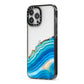 Agate Pale Blue and Bright Blue iPhone 13 Pro Max Black Impact Case Side Angle on Silver phone