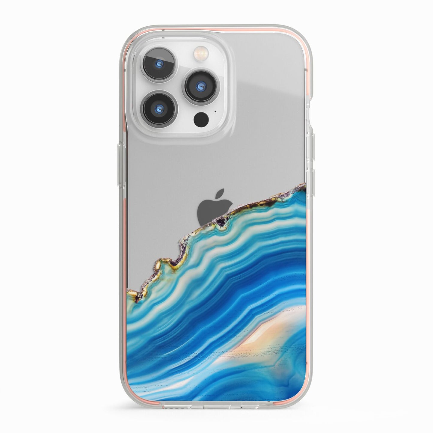 Agate Pale Blue and Bright Blue iPhone 13 Pro TPU Impact Case with Pink Edges