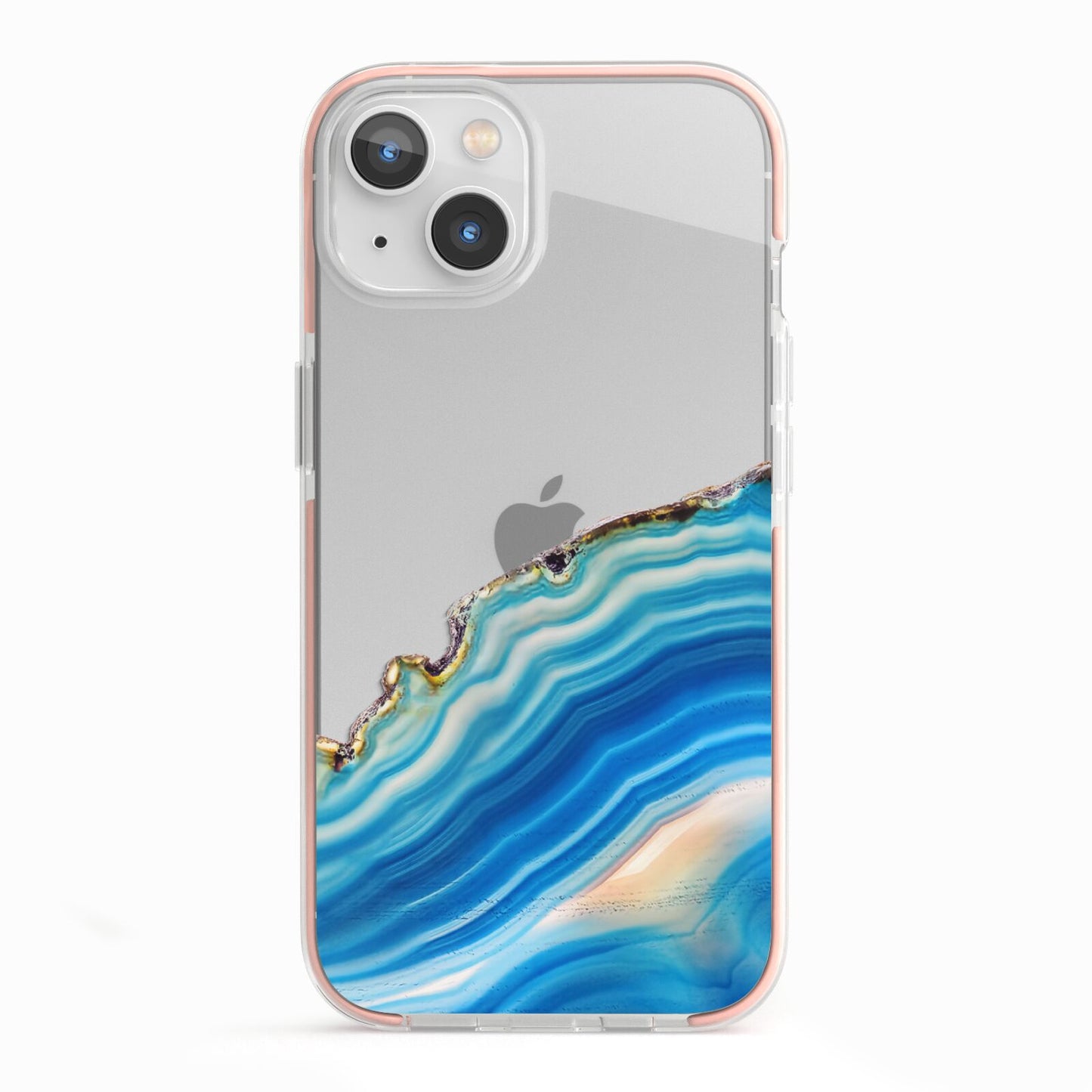 Agate Pale Blue and Bright Blue iPhone 13 TPU Impact Case with Pink Edges